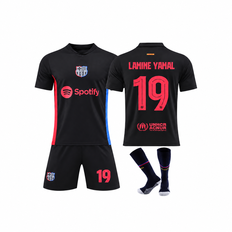 Fotbollsset Lamine Yamal #19 – Komplett Kit (borta tröja)-1