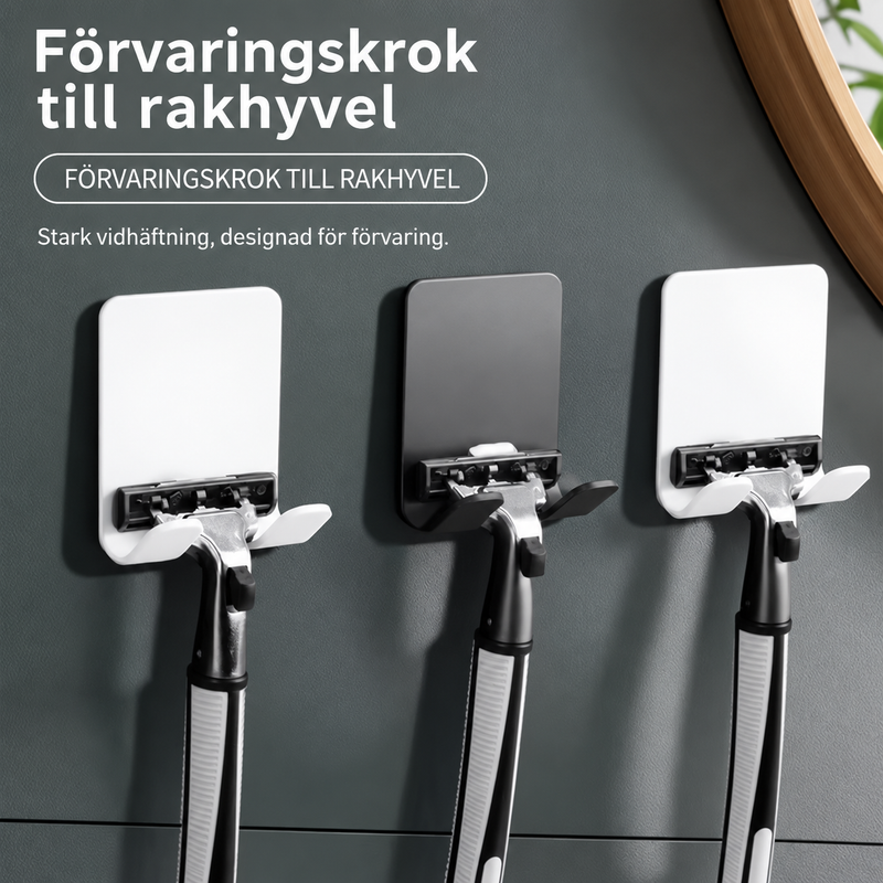 Förvaringskrok till rakhyvel 2-Pack – Självhäftande hållare i vit & svart-3