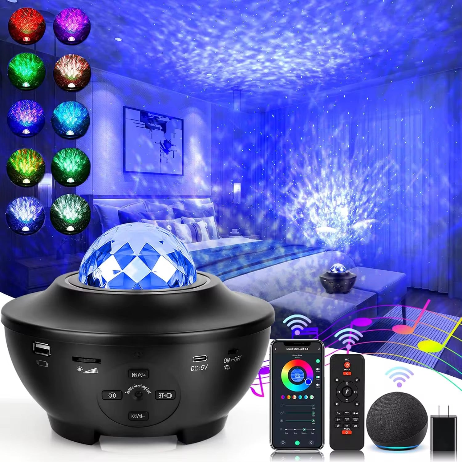 Galaxy Projektor LED – Stjärnhimmel Projektor med Bluetooth, App & Fjärrkontroll (15 Färger)-1