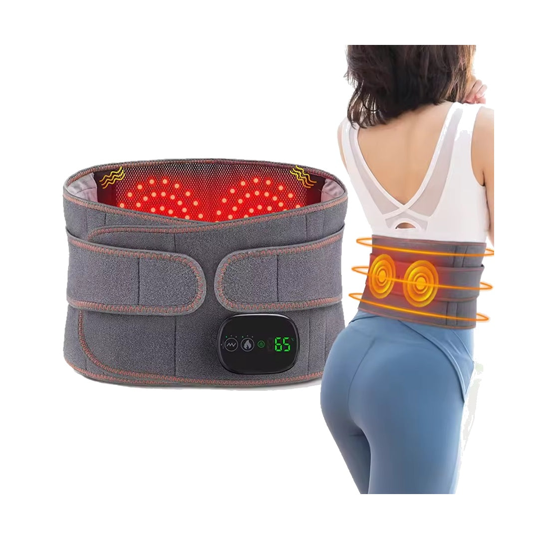 Uppvärmt massagebälte för midjan - Elektrisk värme- och vibrationsstöd för ländryggen, kompatibel med Huawei, Samsung, APPLE, Garmin