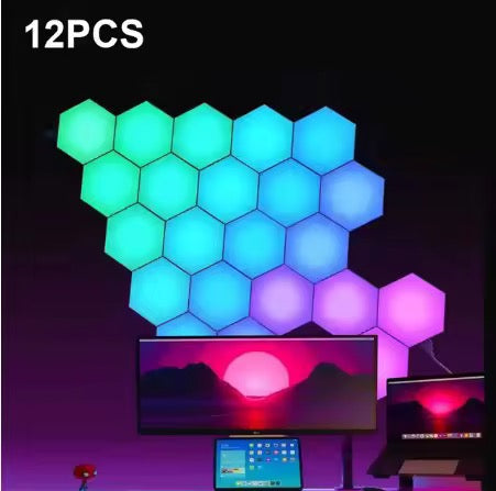 LED Hexagon Vägglampor – 12-Pack RGB (Smart Touch & Fjärrkontroll)-1