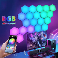 LED Hexagon Vägglampor – 12-Pack RGB (Smart Touch & Fjärrkontroll)-2