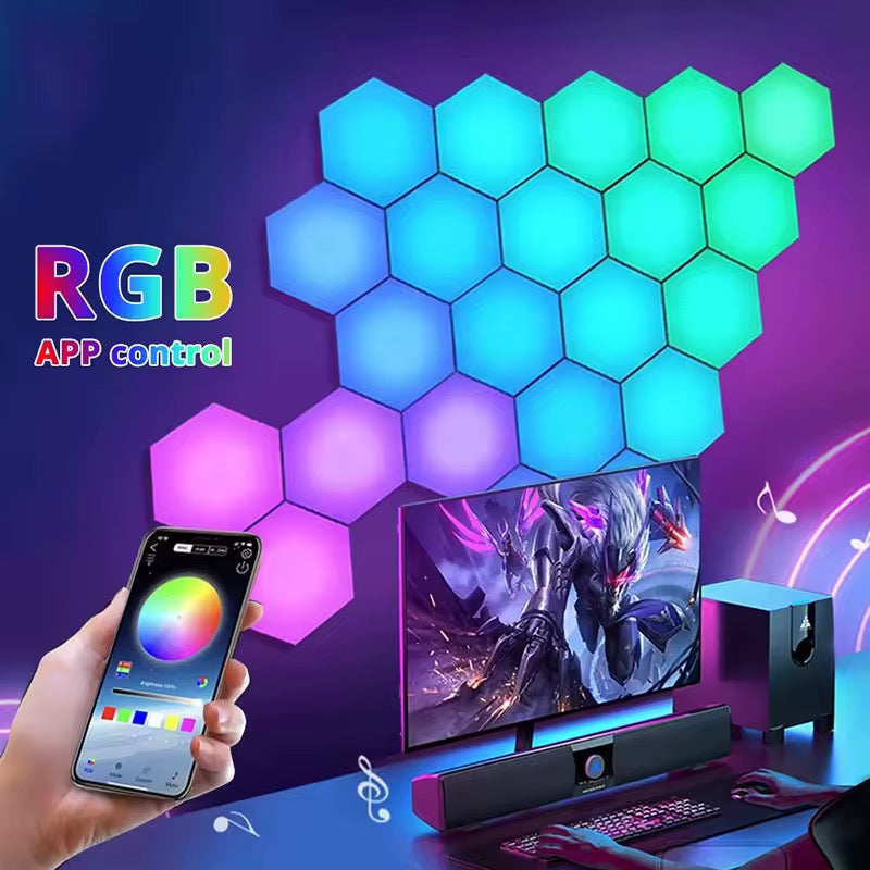 LED Hexagon Vägglampor – 12-Pack RGB (Smart Touch & Fjärrkontroll)