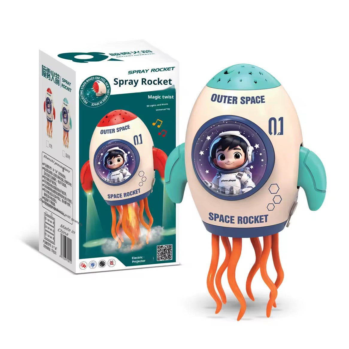 Space Rocket Spray Lampa – LED Projektor & luftfuktare med musik (Barn)