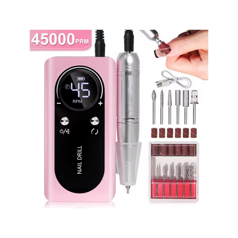 Snabb och effektiv 45000 RPM Laddningsbar Bärbar Elektrisk Nagelfil Rosa pink-2