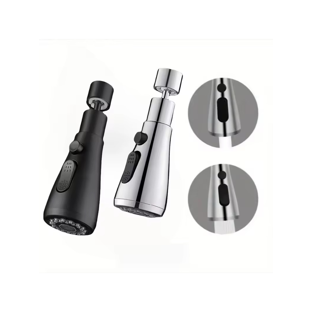 360° - 720° Vridbart Kranmunstycke  – 3-läges Spray & Stråle – Silver/Svart-1